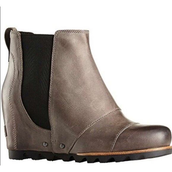 Sorel Boots Lea Wedge Boots Chelsea •6• NL2704-089 Taupe Gray Leather Pull On - Picture 1 of 13